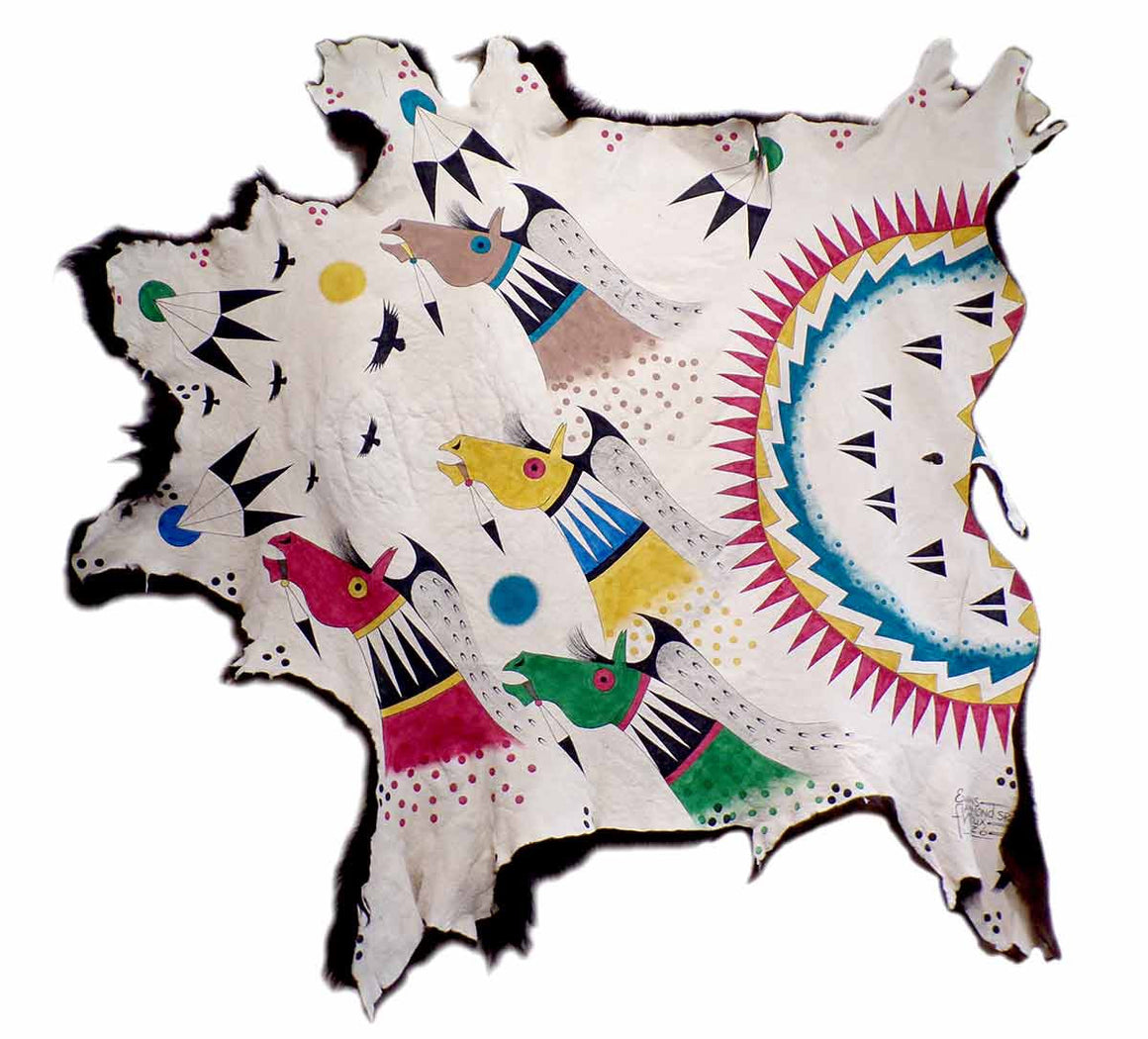 Buffalo Robe Native American Native American Hand Painted Buffalo Robe: 4 Singing Horses – Prairie Edge