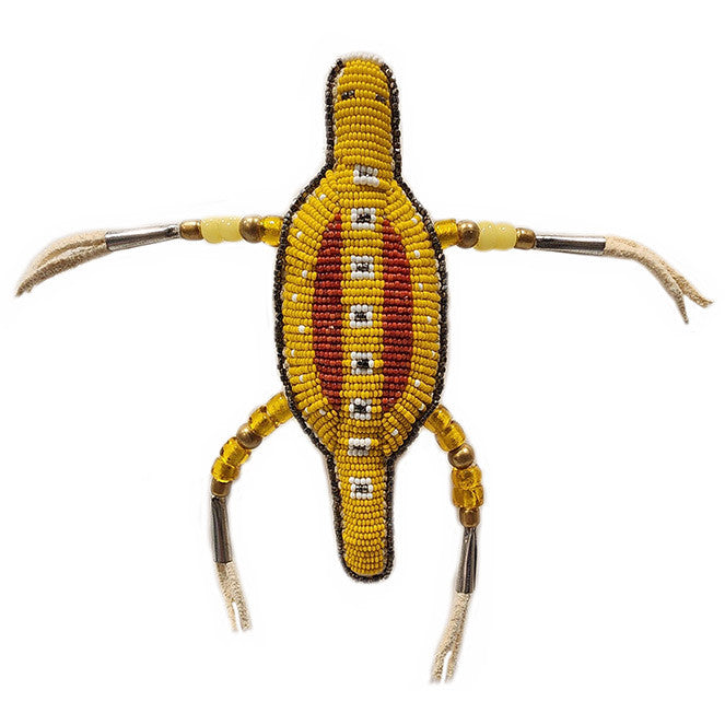 Burnt Lizard Native American Hand Beaded Small Lizard Amulet: Yellow & Burnt Red ...